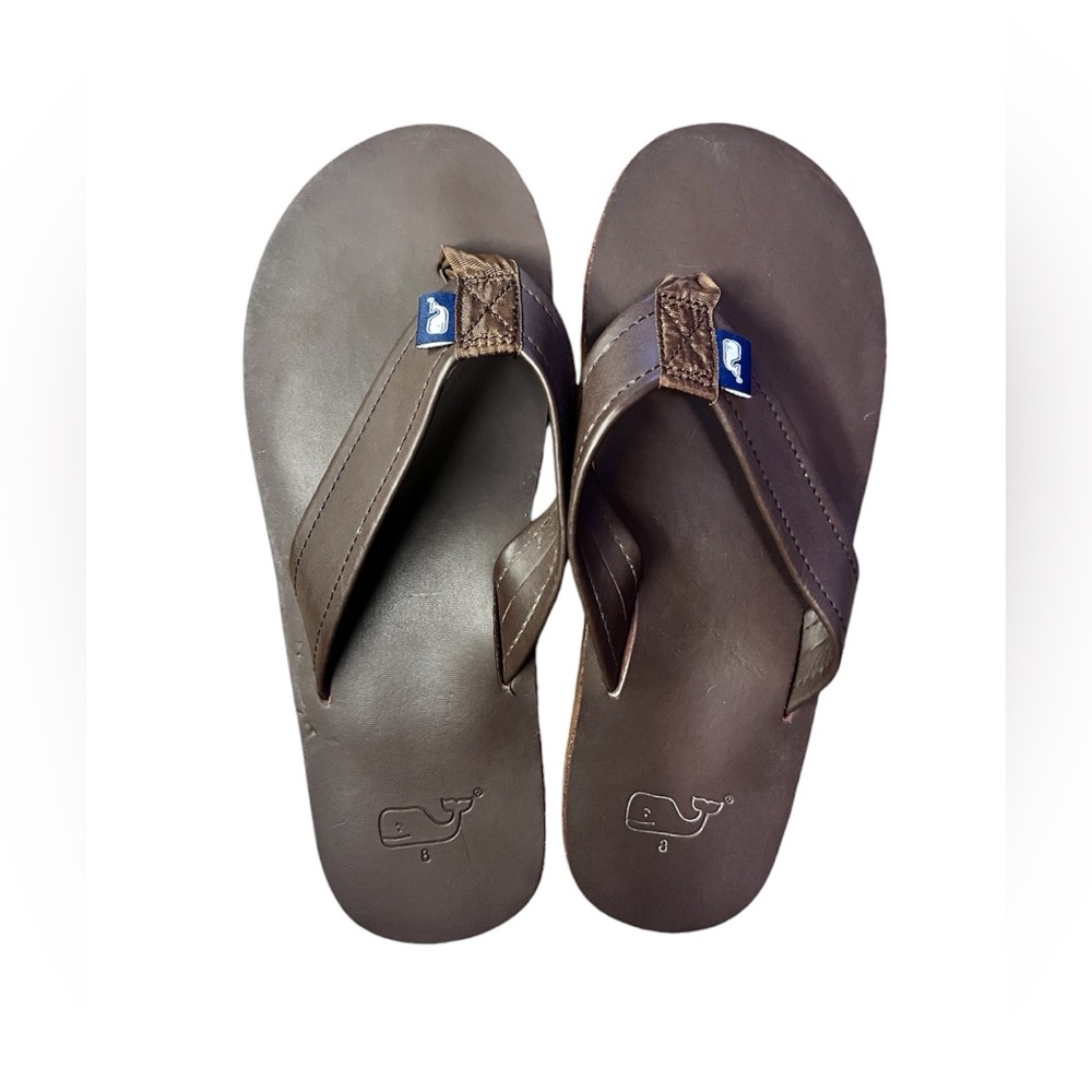 Vineyards Vines Brown Leather Flip Flops Sandals Mens Size 8